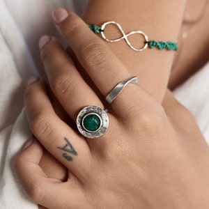 Green jade ring, verdite gemstone ring, green gemstone boho silver ring, Fairy Ring, image 1
