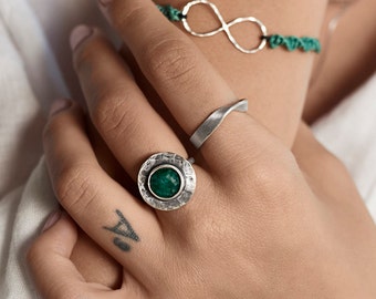 Green jade ring, verdite gemstone ring, green gemstone boho silver ring, Fairy Ring,