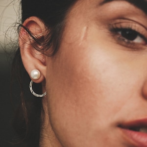 Ear Jacket Earrings, Pearl Ear Jacket, Bohemian Wedding Earrings, Silver 925 Freshwater Pearl Earrings