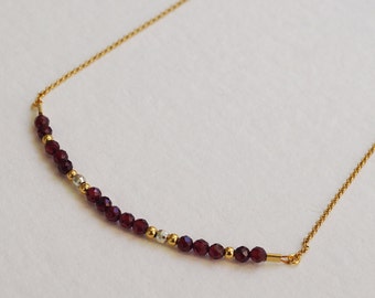 garnet necklace, crystal bar necklace, red garnet jewelry, energy necklace, january birthstone, protection talisman,  red choker women