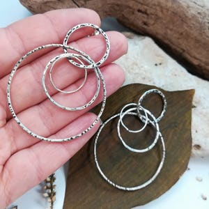 Multiple Hoop Earrings, Hammered Hoop Earrings, Lightweight Statement Earrings, Oxidized Earrings image 7