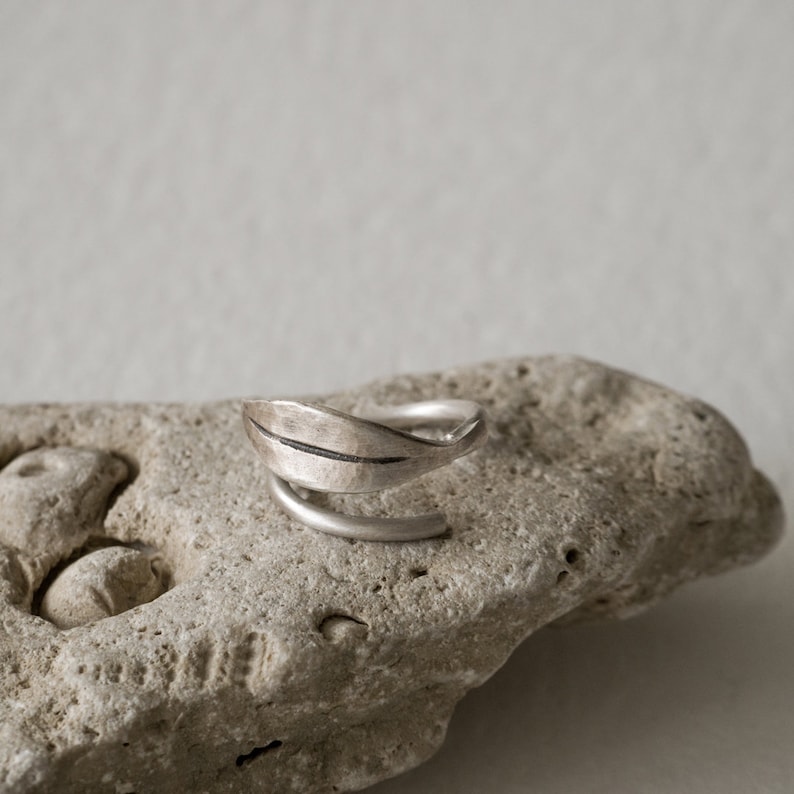 Leaf Ring, Sterling Silver 925 Ring, Wrap leaf Ring, Open Ring, Botanical Ring image 5