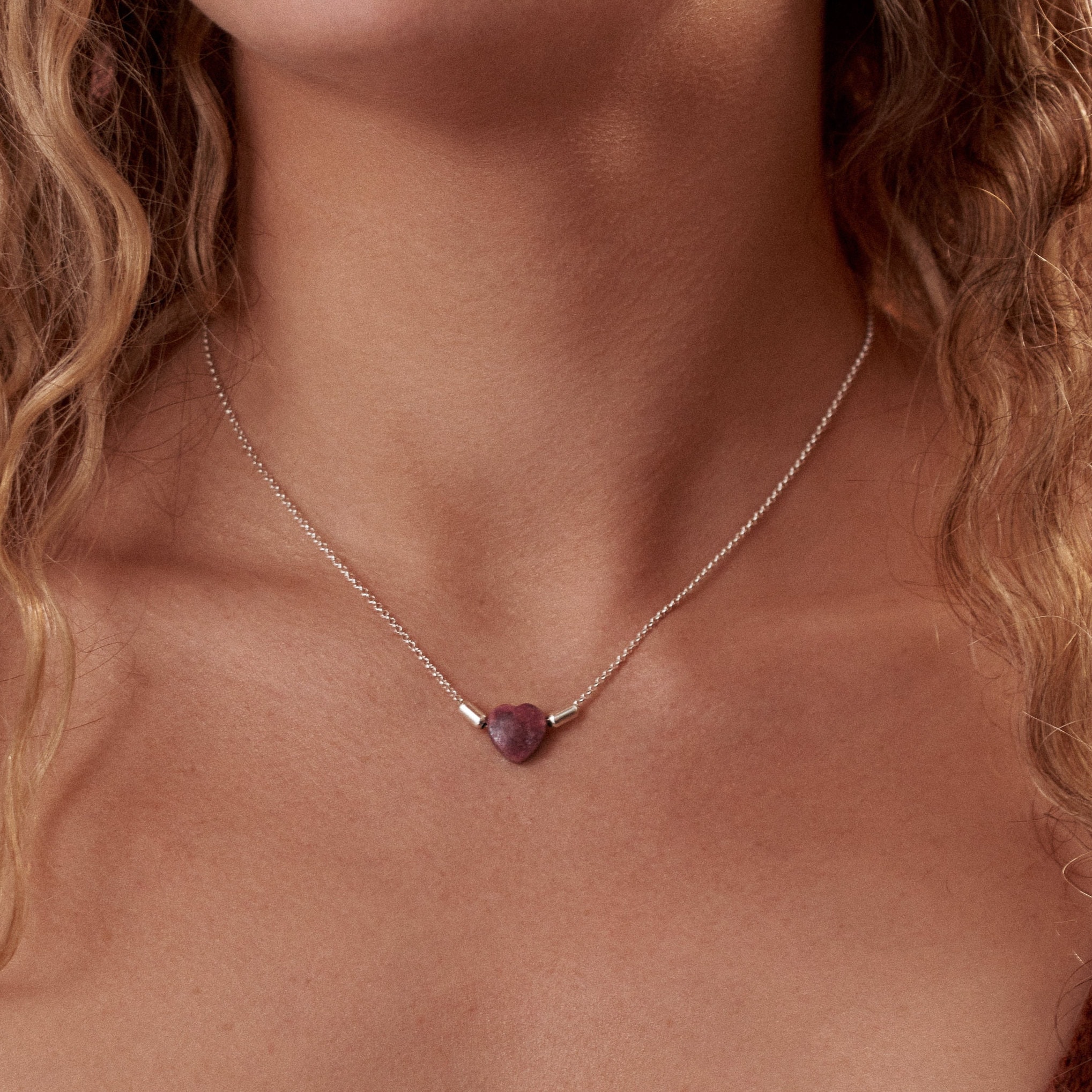 Rhodonite heart necklace, Small heart necklace, Love protection…