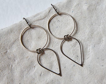 two tone earrings, tear drop earrings, lightweight dangle earrings, Minimalist Geometric Earrings, sterling silver and black rhodium