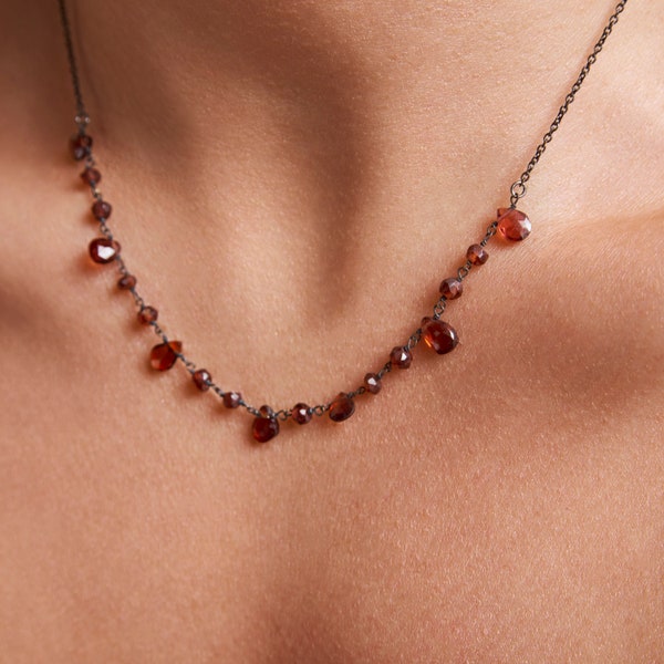 Red garnet necklace, January birthstone, Fairy necklace