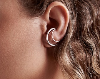 illusion earrings, ear climber sterling silver, moon hoop earrings, ear crawlers, cuff earrings, Lenti jewelry