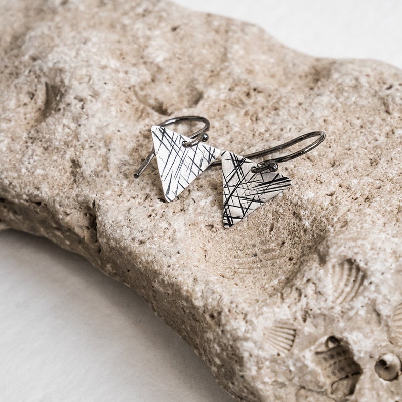 Triangle silver earrings, Geometric Sterling silver 925 earrings, minimalist earrings for her image 4