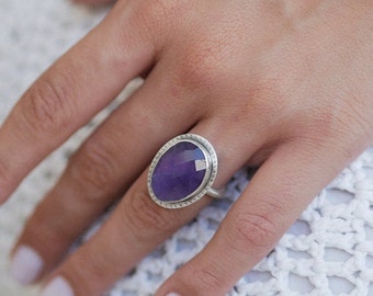 Amethyst Ring, Natural Amethyst, February Birthstone, Amethyst Crystal Ring, Handmade
