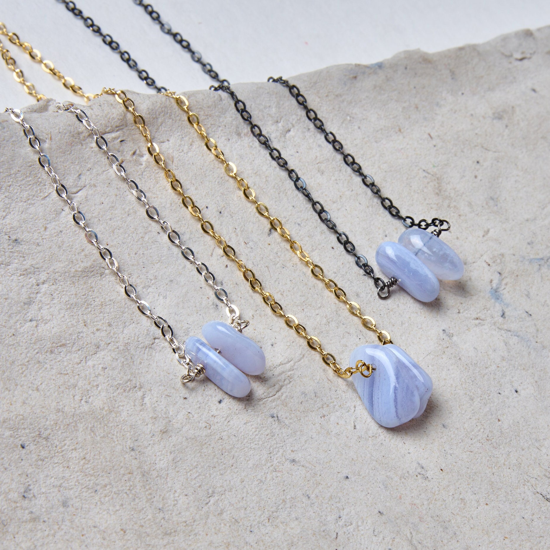 Blue lace agate crystal necklace deals