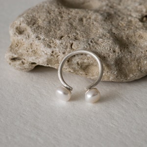 Pearl Ring medium, Freshwater Pearl Jewelry, Promise Ring, Sterling Silver Minimalist Ring, Double White Pearl Ring image 3