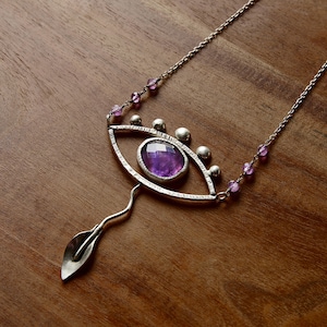 evil eye necklace, chunky silver necklace, oxidized silver jewelry, amethyst amulet, protection pendant, witch necklace, ONE OF A KIND