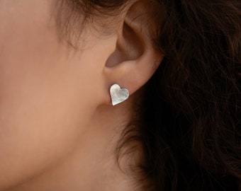 Heart Stud Earrings, Silver Heart Earring, Sterling Silver 925 Studs, Heart Shape Silver Earrings
