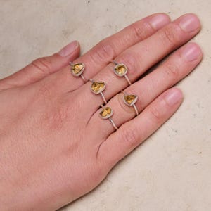 Raw Citrine Ring, Sterling Silver Geode Crystal, Tiny Adjustable Gemstone Ring