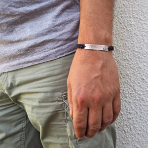Pulsera de plata de ley para hombre, joyería con inicial personalizada, regalo personalizado para hombre, pulsera de cordón de macramé