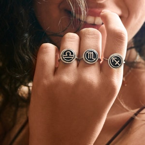 Libra sign ring. Sterling silver. Zodiac symbol. Libra horoscope. October birthday gifts image 1