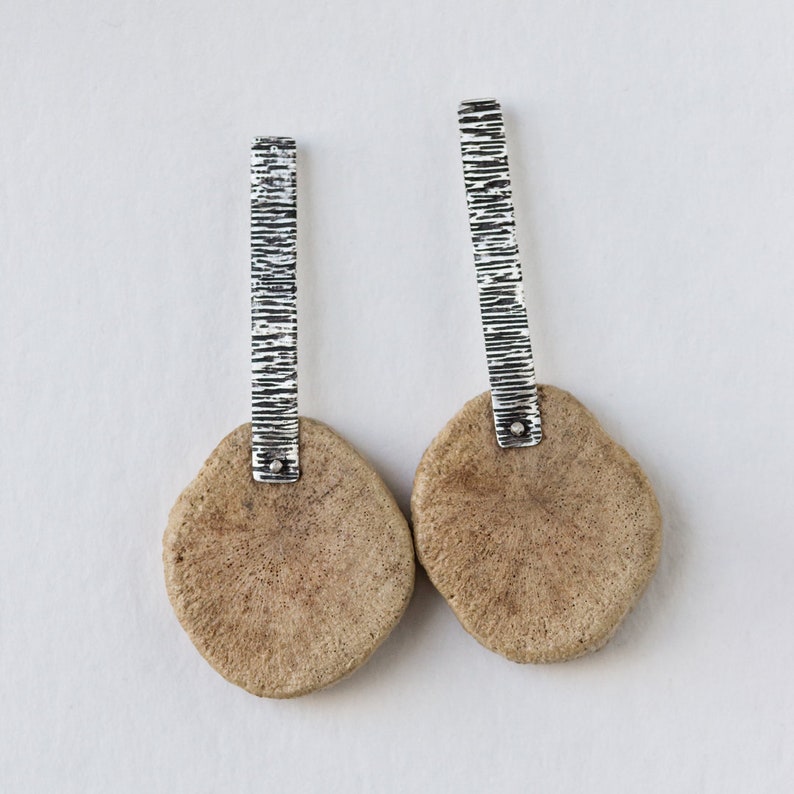 Driftwood Earrings Long Stud earrings, Sterling silver Earring Unique Wooden Jewelry Primitive Earrings image 5