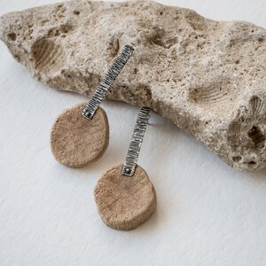 Driftwood Earrings Long Stud earrings, Sterling silver Earring Unique Wooden Jewelry Primitive Earrings image 6