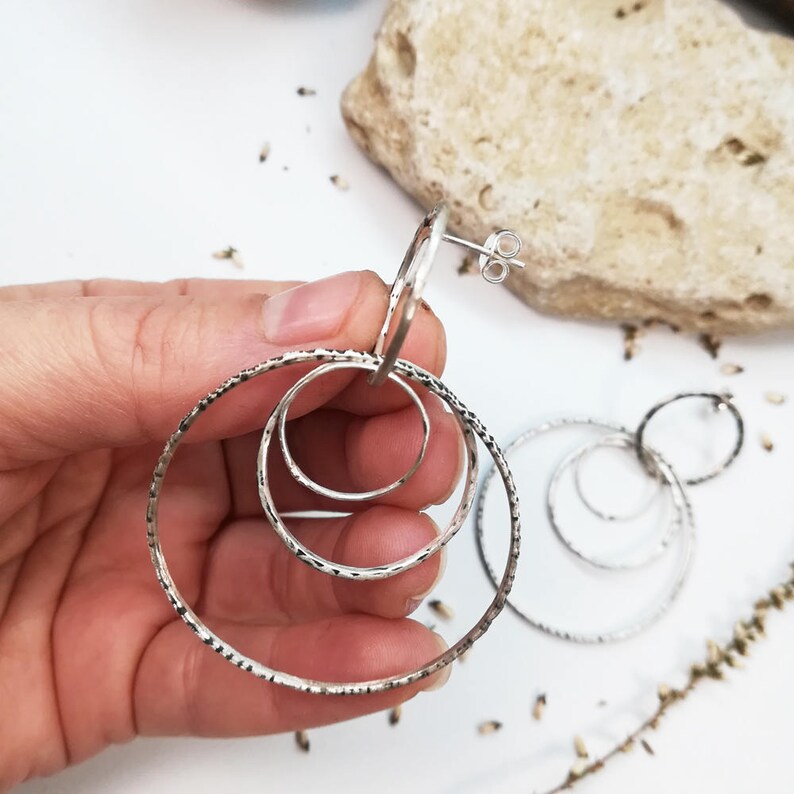 Multiple Hoop Earrings, Hammered Hoop Earrings, Lightweight Statement Earrings, Oxidized Earrings image 8