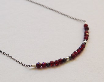 red garnet necklace, garnet necklace, january birthstone, grounding jewelry, gemstone choker for women, dainty beaded necklace