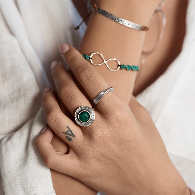 Green jade ring, verdite gemstone ring, green gemstone boho silver ring, Fairy Ring, image 3