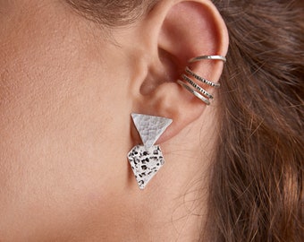 Illusion Earrings, Ear Jacket, Front back Earrings, Triangle Rhombus Ear Jackets, Silver 925 Jewelry, edgy earrings