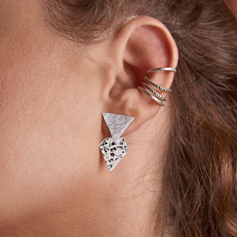 Illusion Earrings, Ear Jacket, Front back Earrings, Triangle Rhombus Ear Jackets, Silver 925 Jewelry, edgy earrings image 1