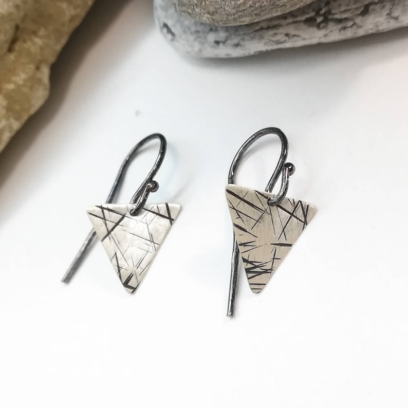 Triangle silver earrings, Geometric Sterling silver 925 earrings, minimalist earrings for her image 7