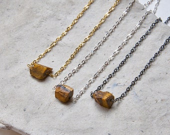 Raw Tiger Eye Necklace, Tiger eye Pendant, Raw Crystal Necklace For Women, Good luck gifts, Abundance and Prosperity, silver 925 chain