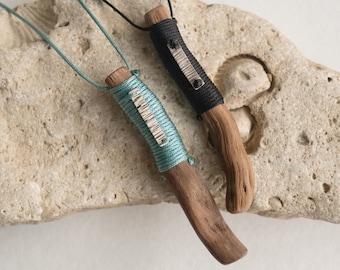 Driftwood Necklace, Silver Necklace, Wooden 925 Sterling Silver Bar Detailed Necklace, Boho Gift for Her