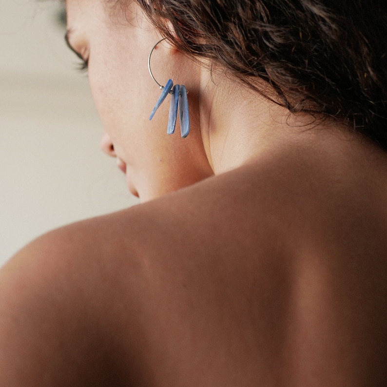 blue kyanite gemstone fringe silver hook earrings jewelry