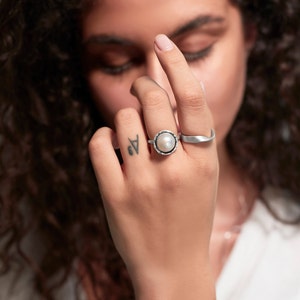 Large Pearl Ring, Bohemian Ring, June Birthstone, White Pearl Ring, Sterling Silver