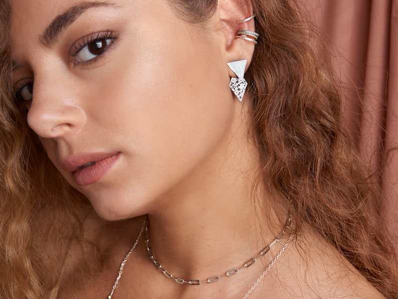 Illusion Earrings, Ear Jacket, Front back Earrings, Triangle Rhombus Ear Jackets, Silver 925 Jewelry, edgy earrings image 2