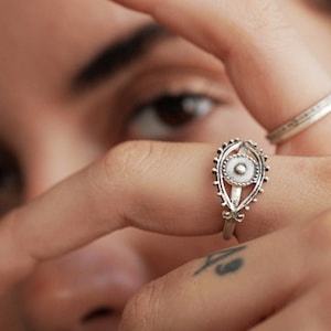 Evil Eye Ring, Silver Eye, Sterling Silver Handmade Evil Eye Protection jewelry, Minimal eye Ring, Lucky Ring, Eye Mati Ring