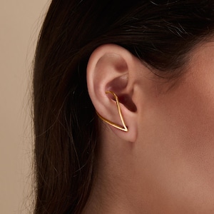 Vermeil Gold Ear Climber, Illusion Ear Cuff, Edgy Jewelry