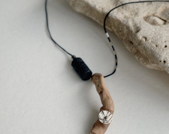 Lava necklace, Wood pendant, Volcano Necklace, Silver Nature Necklace, Wanderlust jewelry, Greece Gifts