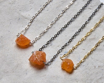 Raw Carnelian Necklace, Carnelian Pendant, Dainty Crystal Choker, Raw Stone Necklace, Silver 925, vermeil gold or black rhodium chain