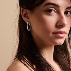 Oval hoops, sterling silver plain hoops, latch back hoops, minimalist everyday jewelry, lightweight earrings