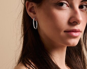Oval hoops, sterling silver plain hoops, latch back hoops, minimalist everyday jewelry, lightweight earrings