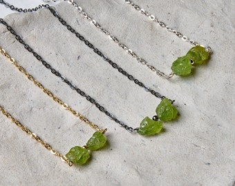 Peridot Necklace, Raw Stone Necklace, August Birthstone, Dainty Crystal Necklace For Women, Minimalist Choker, Heart Chakra Awakening