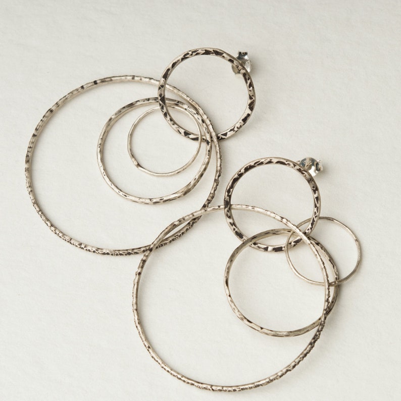 Multiple Hoop Earrings, Hammered Hoop Earrings, Lightweight Statement Earrings, Oxidized Earrings image 4