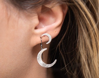 Sterling Silver Moon Earrings, Moon Phase Witch Earrings, Dangle Earrings For Women, lightweight earrings