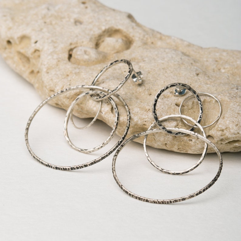 Multiple Hoop Earrings, Hammered Hoop Earrings, Lightweight Statement Earrings, Oxidized Earrings image 6