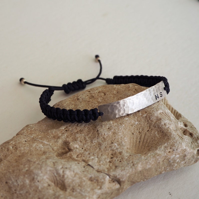 Personalized Fathers Gift, Mens Custom Bracelet, Initial Silver Jewelry, Macrame cord bracelet image 6
