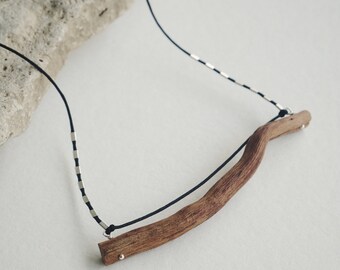 Driftwood Necklace Sterling Silver Beads Wood Jewelry, Waterproof Necklace Nature Lover Gift for Camper