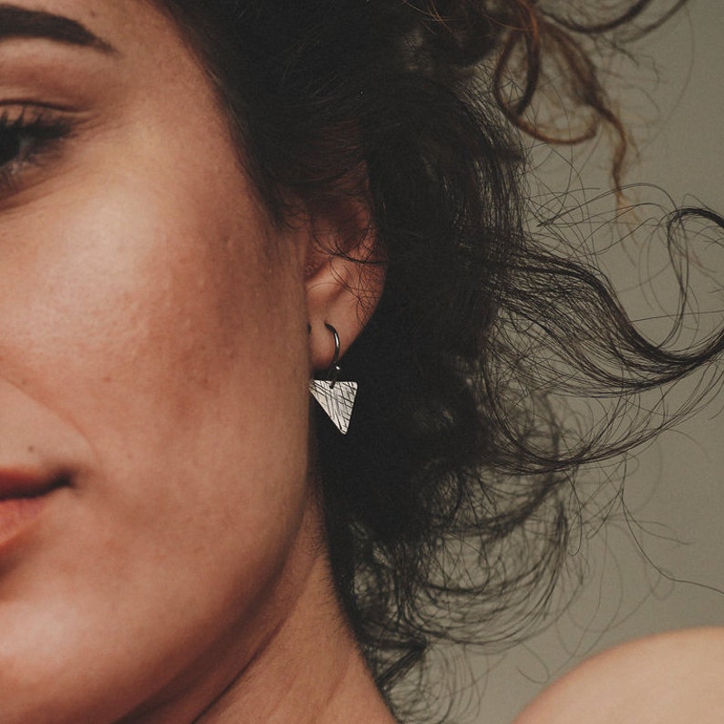 Triangle silver earrings, Geometric Sterling silver 925 earrings, minimalist earrings for her image 1