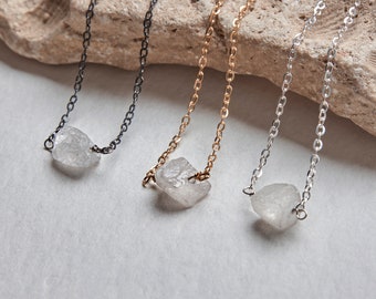 Raw Clear Quartz Necklace, Protection Crystal Necklace, Rough Gemstone Pendant, Energy Healing Jewelry, Silver 925 Chain, meditation  gift