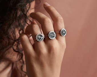 Aquarius Ring, Zodiac Ring, Horoscope Ring, Silver 925 Jewelry, Aquarius symbol, February girl