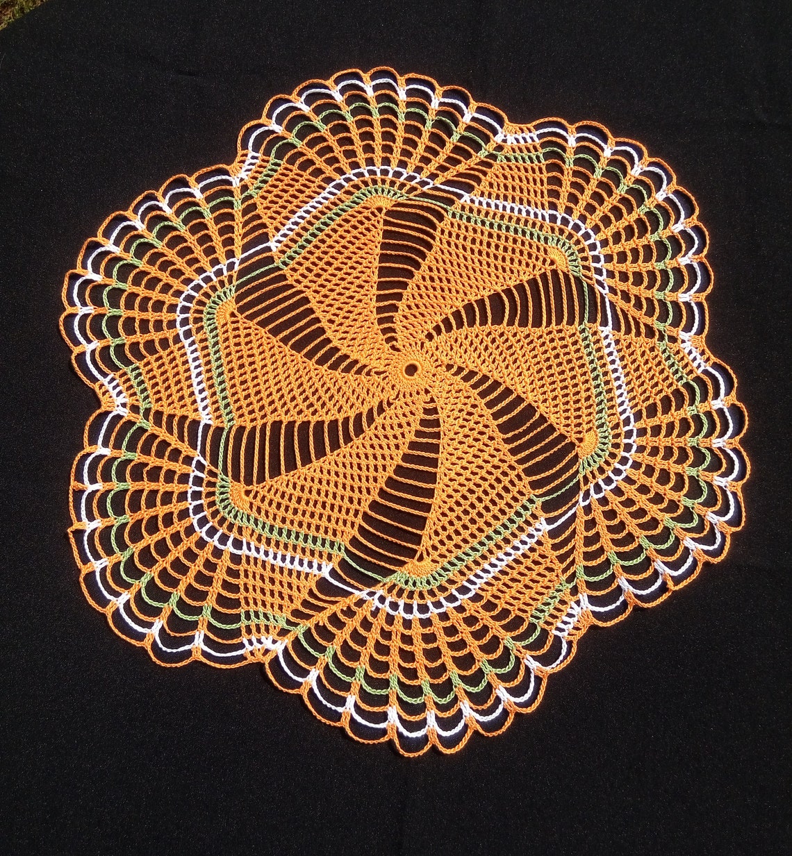 Large Crochet Doily Large Doily Home Decor Orange White Etsy