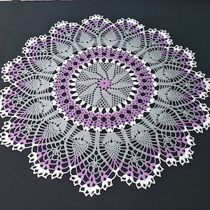 Large crochet doily 24,8 inches—Large doily—Home decor—purple gray crochet tablecloth-purple doily-Mother&#39;s Day—Handmade tablecloth