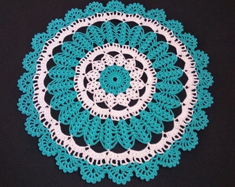Blue white crochet doily-medium doily- Home decor -white crochet doilies- Blue crochet doily -Mother's Day - Handmade tablecloth